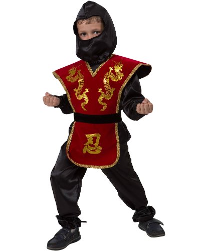 Костюм ниндзя красный для мальчика: Куртка, брюки, накидка с поясом, шапка, меч Ниндзя (Россия)
