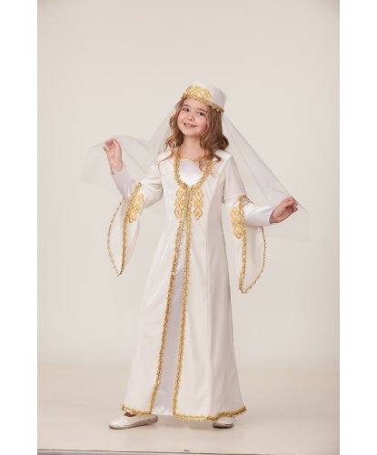 Национальный Кавказский костюм для девочки (белый) для девочки: Платье, головной убор (Россия)