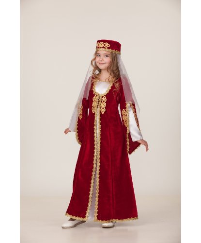 Национальный Кавказский костюм для девочки (красный) для девочки: Платье, головной убор (Россия)