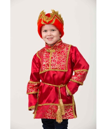 Русский народный комплект Царевич для мальчика: Рубаха, пояс, шапка (Россия)