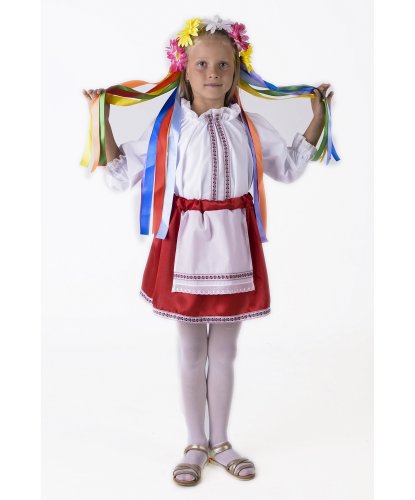 Украинский костюм для девочки: блузка, юбка с передником, венок с лентами (Россия)