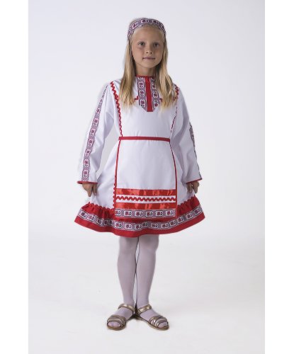 Марийский национальный костюм для девочки: платье, фартук, головной убор (Россия)
