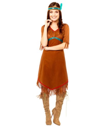 Взрослый костюм коренной американки: платье, головной убор (Германия)