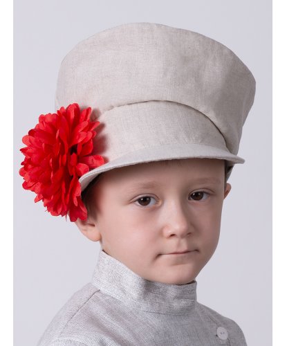 Картуз детский бежевый с красным цветком (Россия)