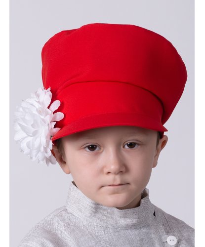 Картуз детский красный с белым цветком (Россия)