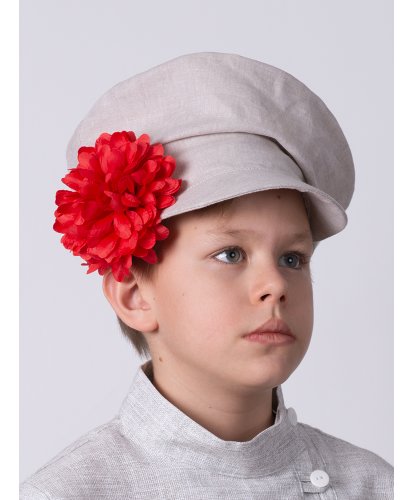 Картуз бежевый подростковый с красным цветком (Россия)