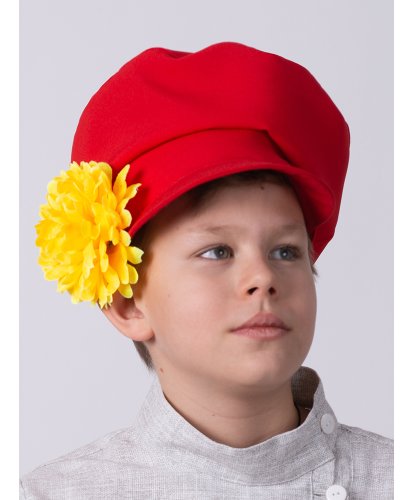 Картуз красный подростковый с жёлтым цветком (Россия)