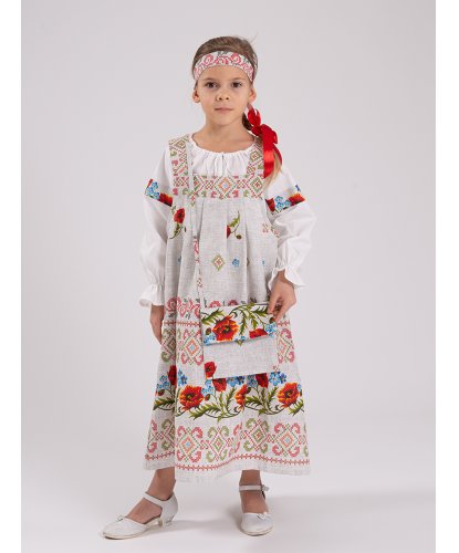 Сарафан Юленька маки: сарафан, блузка, повязка на голову, сумка (Россия)