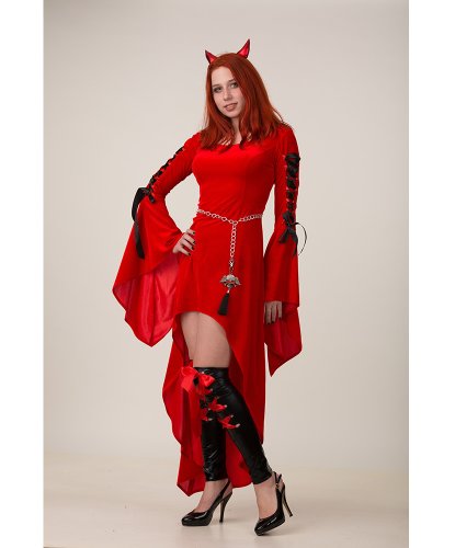 Карнавальный костюм для взрослых Чертовка: Платье, чулки, ободок с рожками (Россия)