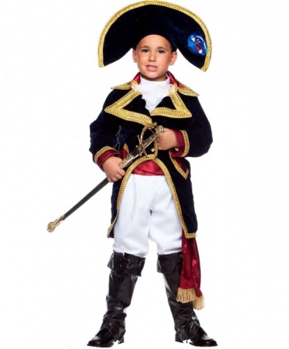 Костюм Наполеона детский: брюки, головной убор, накладка на сапоги, пояс, рубашка, фрак (Италия)