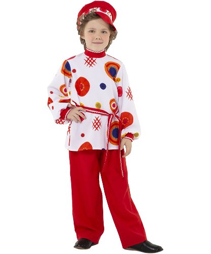 Детский костюм Дымковская игрушка для мальчика: Рубашка,брюки,картуз,пояс (Россия)