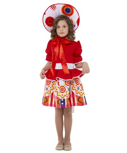 Детский костюм Дымковская игрушка для девочки: Платье, шляпа (Россия)
