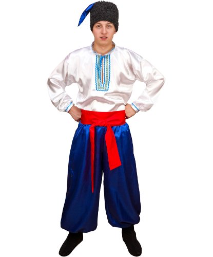 Карнавальный костюм взрослый Украинец: головной убор, сорочка, пояс, брюки, текстильная имитация обуви (Россия)