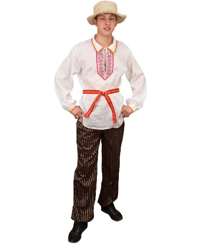 Карнавальный костюм взрослый Белорус: головной убор, сорочка, пояс, брюки (Россия)