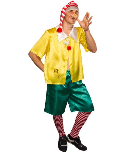 Карнавальный костюм взрослый Буратино: головной убор, нос, сорочка, шорты, гетры (Россия)