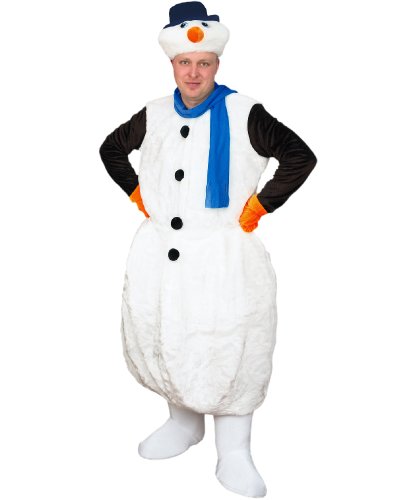 Карнавальный костюм взрослый Снеговик: головной убор, шарф, комбинезон, варежки, текстильная имитация обуви (Россия)