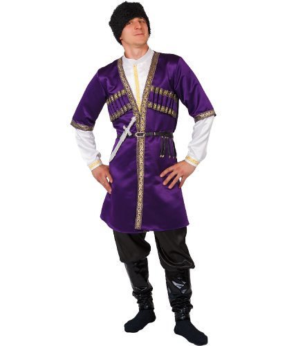 Карнавальный костюм взрослый Азербайджанец: головной убор, сорочка, халат, брюки, ремень, кинжал (Россия)