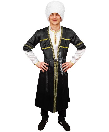 Карнавальный костюм взрослый Грузин: головной убор, халат, сорочка, ремень, кинжал (Россия)