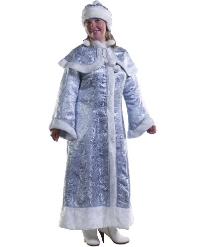 Карнавальный костюм взрослый Снегурочка парча: головной убор, халат, накидка (Россия)