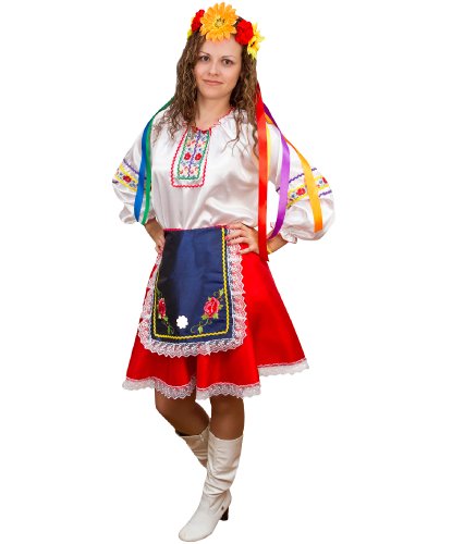Карнавальный костюм взрослый Украинка: головной убор, фартук, блузка, юбка (Россия)