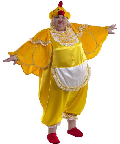 Карнавальный костюм взрослый Курица: головной убор, комбинезон, текстильная имитация обуви (Россия)
