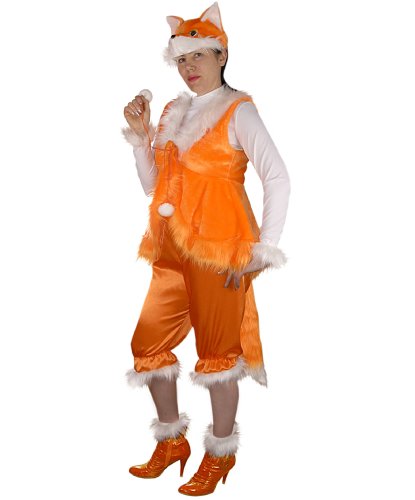 Карнавальный костюм взрослый Лисица: головной убор, жилет, манжеты, шорты (Россия)