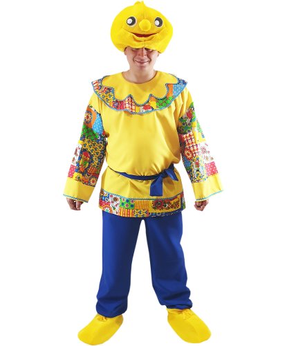 Карнавальный костюм взрослый Колобок: головной убор, сорочка, пояс, брюки, текстильная имитация обуви (Россия)