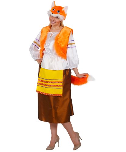 Карнавальный костюм взрослый Лиса-хозяюшка: головной убор, жилет, блузка, юбка (Россия)