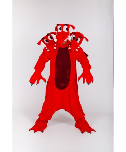 Карнавальный костюм взрослый Змей Трехглавый: головной убор, комбинезон, рукавицы, текстильная имитация обуви (Россия)