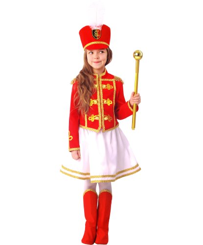 Детский карнавальный костюм Мажоретка: мундир, юбка, кивер, сапоги, трость (Россия)