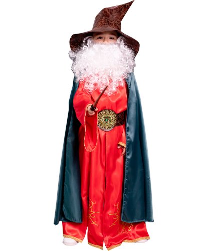 Детский карнавальный костюм Маг-чародей: Мантия, плащ,пояс,шляпа,волшебная палочка (Россия)