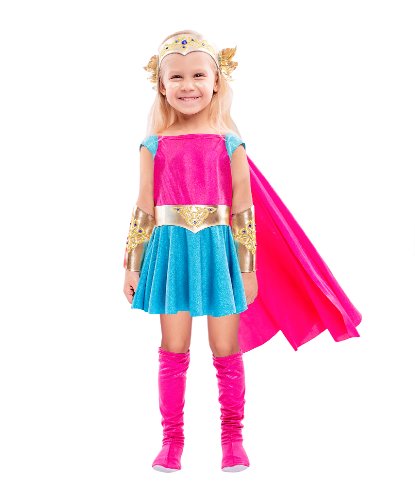 Детский карнавальный костюм Супер Ника: платье с плащем , наручи, диадема, пояс, накладки на обувь (Россия)