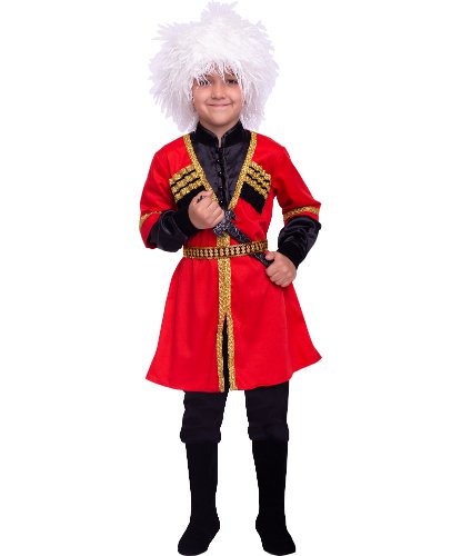 Детский карнавальный костюм Кавказский национальный костюм: черкеска, брюки, сапоги, папаха, пояс, кинжал (Россия)