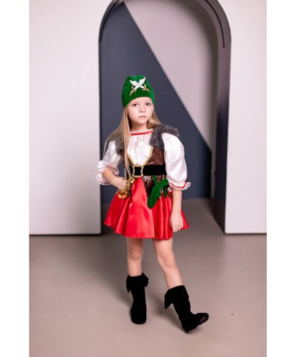 Детский карнавальный костюм Разбойница: платье с подъюбником,бандана,пояс,сапоги (Россия)