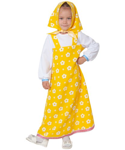 Детский карнавальный костюм МАША (белый цветок на желтом): платье с рукавами, косынка (Россия)