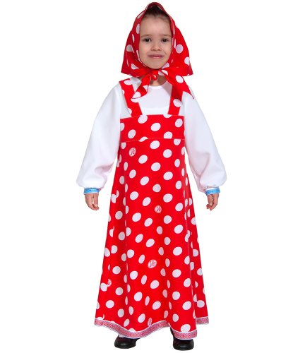 Детский карнавальный костюм МАША (белый горох на красном): платье с рукавами, косынка (Россия)