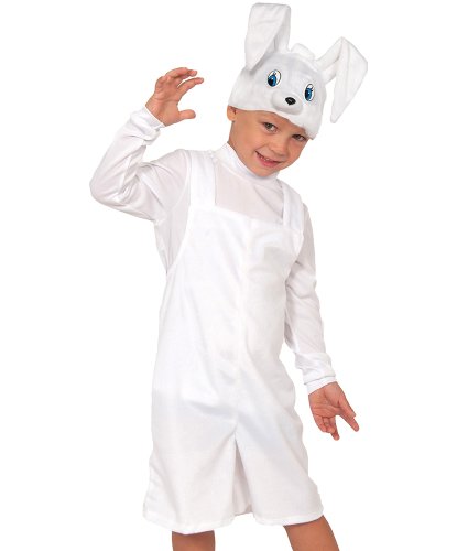 Детский костюмчик Зайчик белый: Полукомбинезон с регулируемыми бретелями, шапочка (Россия)