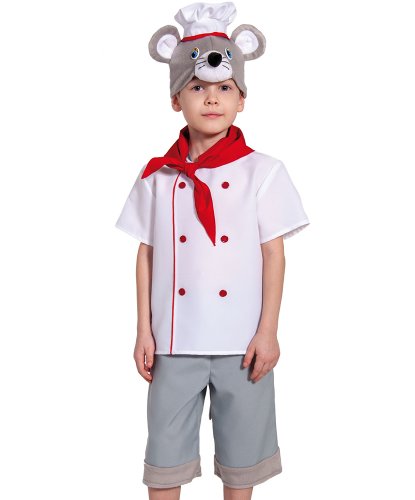 Детский костюм Мышонок Поварёнок: маска-шапочка с колпаком, рубашка, бриджи, косынка (Россия)