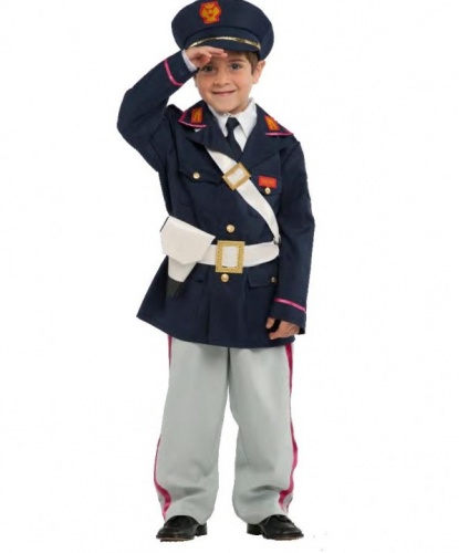 Костюм маленького полицейского: брюки, галстук, китель, пояс, рубашка, фуражка, пистолет (Италия)