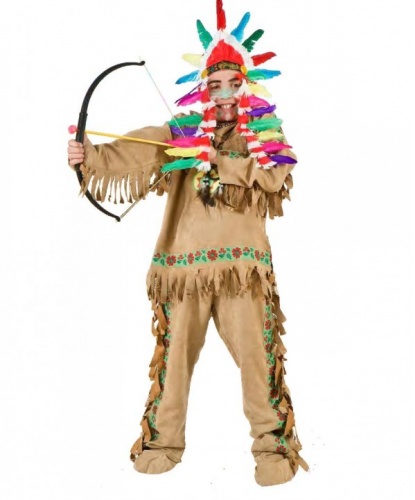 Детский костюм индейца: кофта, накладки на обувь, штаны, головной убор (Италия)
