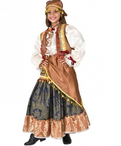 Детский костюм цыганки: головной убор, жилетка, платок, рубашка, юбка (Италия)