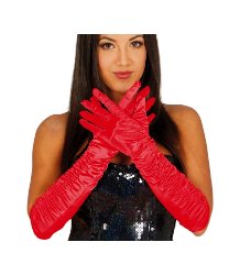 Красные сатиновые перчатки со сборкой