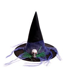 Колпак ведьмы с черепом и фиолетовыми лохмотьями 