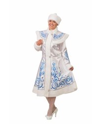 Карнавальный костюм для взрослых "Снегурочка аппликация белая сатин" 