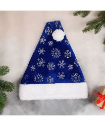 Колпак новогодний "Снегопад" с меховым кантом, 29х40 см, синий 