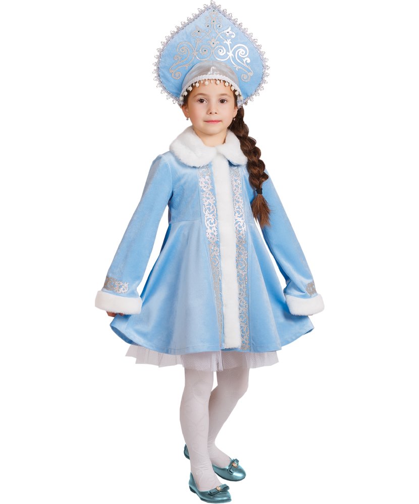 Карнавальный костюм «Снегурочка», сатин, платье, головной убор, р. 30, рост 116 см