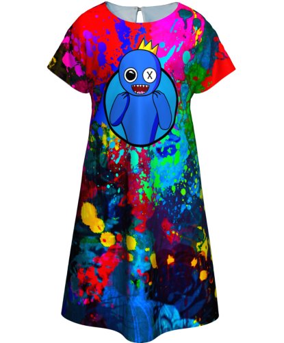 Детское принтованное платье Rainbow Friends Blue (Радужные друзья Синий)