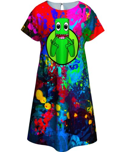 Детское принтованное платье Rainbow Friends Green (Радужные друзья Зеленый)
