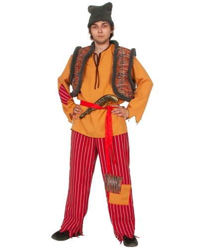 Взрослый костюм Разбойник: рубашка, штаны, жиле, пояс, папаха, мушкет (Россия)