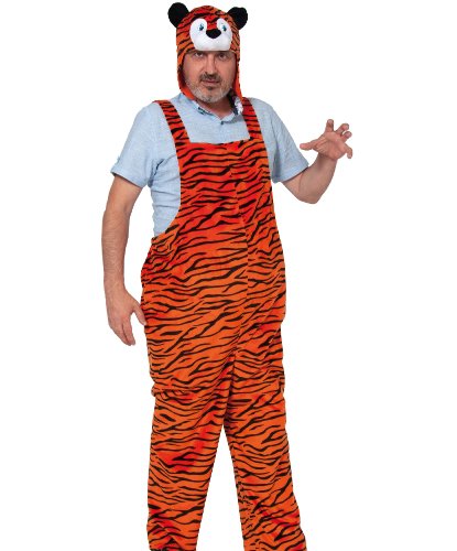 Взрослый костюм тигра: полукомбинезон с регулируемыми бретелями, шапочка (Россия)